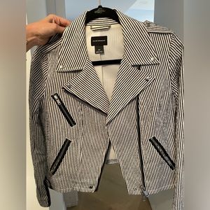 BLACK&WHITE STRIPED MOTO JACKET